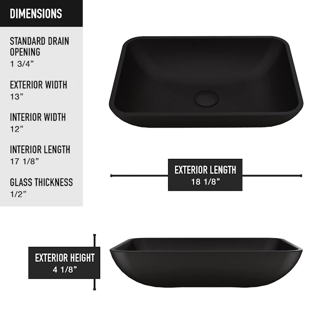 Matte Shell Sottile Glass Rectangular Vessel Bathroom Sink in Black with Lexington Faucet and Pop-Up Drain in Matte Gold - angle 6 - other