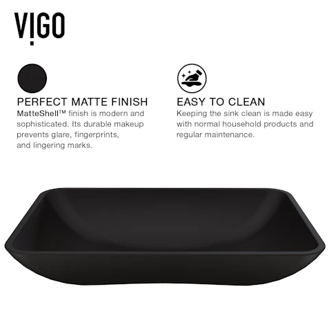 Matte Shell Hadyn Glass Rectangular Vessel Bathroom Sink in Black with Lexington Faucet and Pop-Up Drain in Matte Gold - image 5 - other