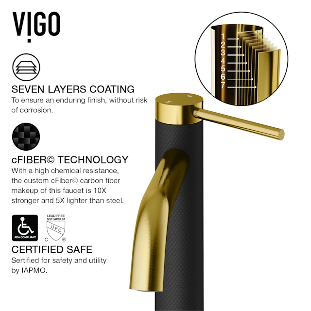 Matte Shell Hadyn Glass Rectangular Vessel Bathroom Sink in Black with Lexington Faucet and Pop-Up Drain in Matte Gold - angle 7 - other