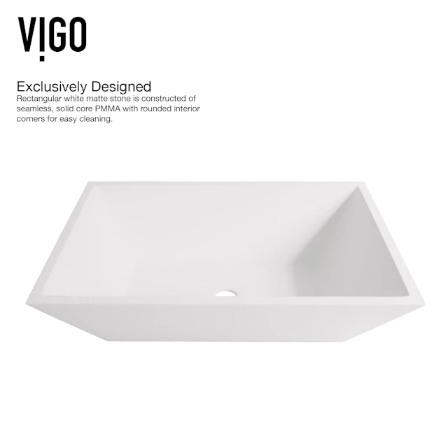 Matte Stone Vinca Composite Rectangular Vessel Bathroom Sink in White with Faucet and Pop-Up Drain in Matte Gold - image 6 - other