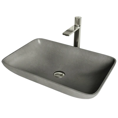 Concreto Stone 22 in. Rectangular Vessel Bathroom Sink in Gray with Gotham Faucet and Pop-Up Drain
