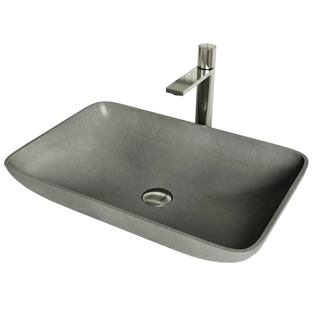 Concreto Stone 22 in. Rectangular Vessel Bathroom Sink in Gray with Gotham Faucet and Pop-Up Drain - angle 1 - other