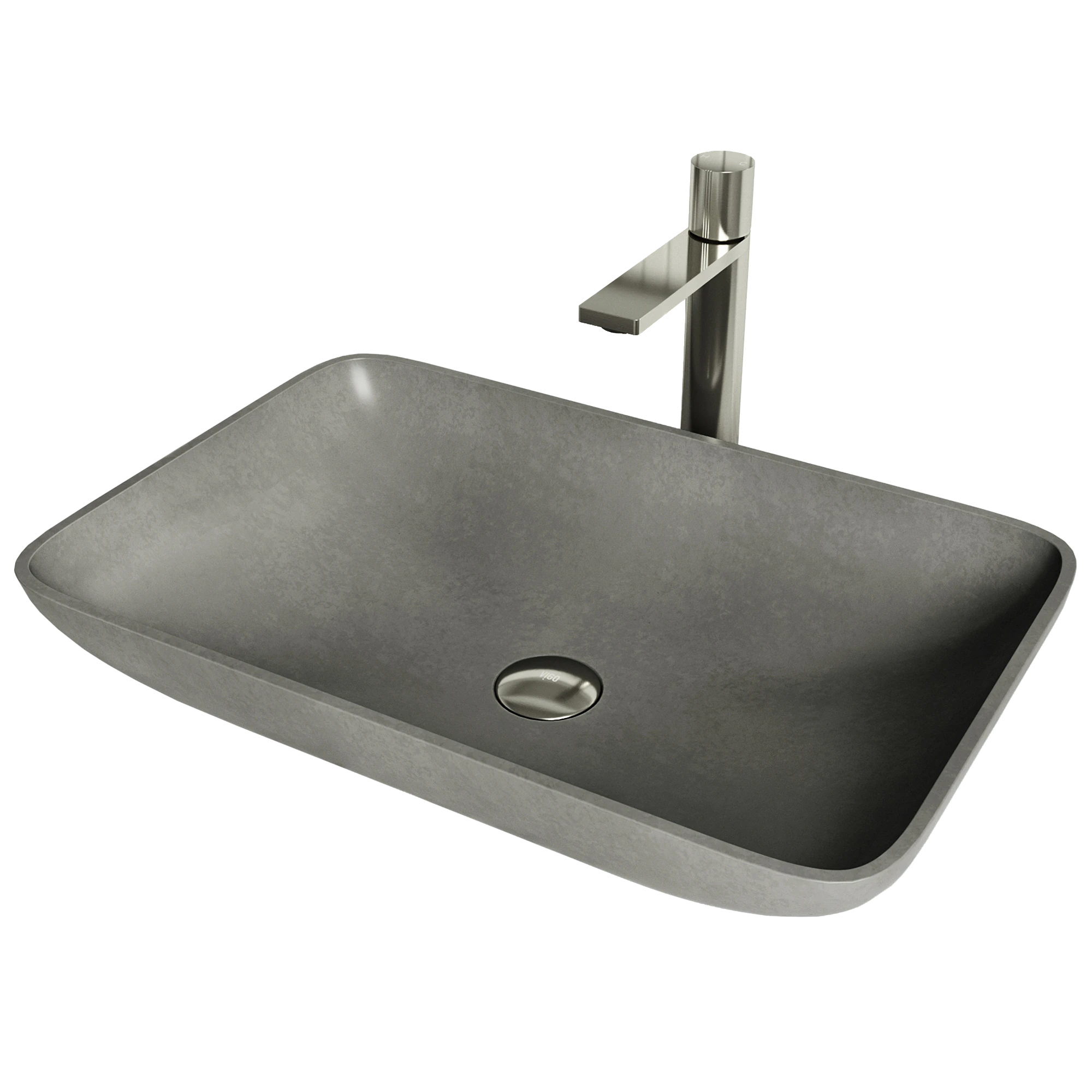 Concreto Stone 22 in. Rectangular Vessel Bathroom Sink in Gray with Gotham Faucet and Pop-Up Drain