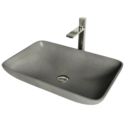 Concreto Stone 22 in. Rectangular Vessel Bathroom Sink in Gray with Gotham Faucet and Pop-Up Drain - image 1 - other