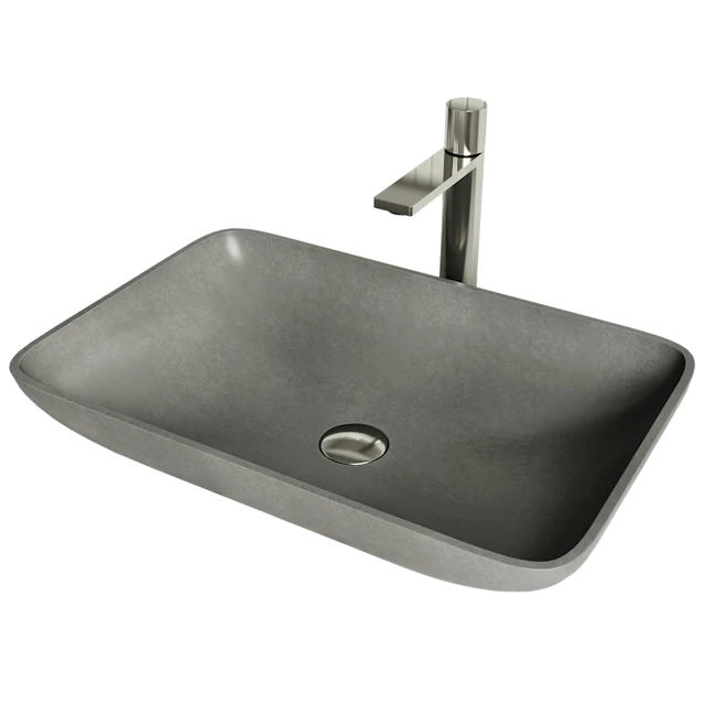 Concreto Stone 22 in. Rectangular Vessel Bathroom Sink in Gray with Gotham Faucet and Pop-Up Drain - image 1 - other
