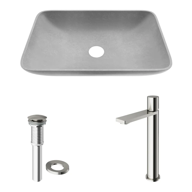 Concreto Stone 22 in. Rectangular Vessel Bathroom Sink in Gray with Gotham Faucet and Pop-Up Drain - angle 11 - other