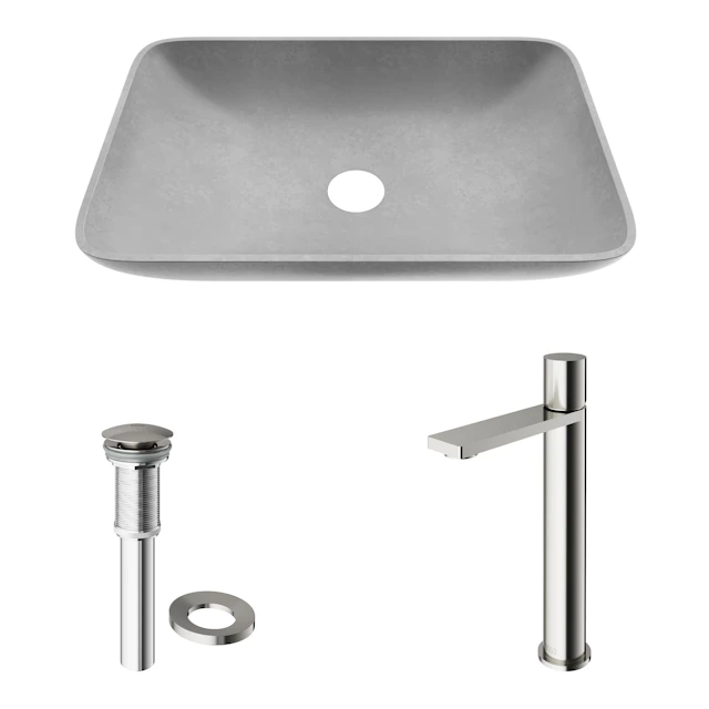 Concreto Stone 22 in. Rectangular Vessel Bathroom Sink in Gray with Gotham Faucet and Pop-Up Drain - image 11 - other