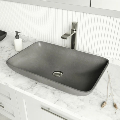 Concreto Stone 22 in. Rectangular Vessel Bathroom Sink in Gray with Gotham Faucet and Pop-Up Drain - image 3 - other