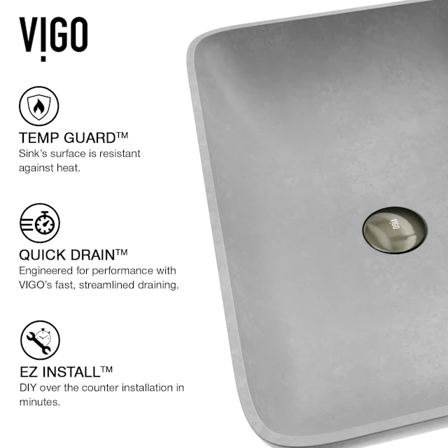Concreto Stone 22 in. Rectangular Vessel Bathroom Sink in Gray with Gotham Faucet and Pop-Up Drain - angle 5 - other