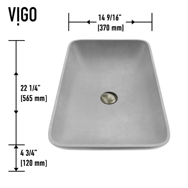 Concreto Stone 22 in. Rectangular Vessel Bathroom Sink in Gray with Gotham Faucet and Pop-Up Drain - angle 6 - other