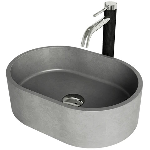 Concreto Stone 16 in. Concrete Oval Vessel Bathroom Sink in Gray with Lexington Faucet and Pop-Up Drain - image 1 - other