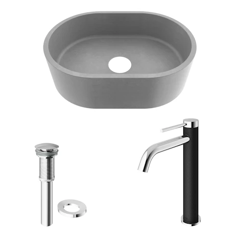 Concreto Stone 16 in. Concrete Oval Vessel Bathroom Sink in Gray with Lexington Faucet and Pop-Up Drain - image 11 - other