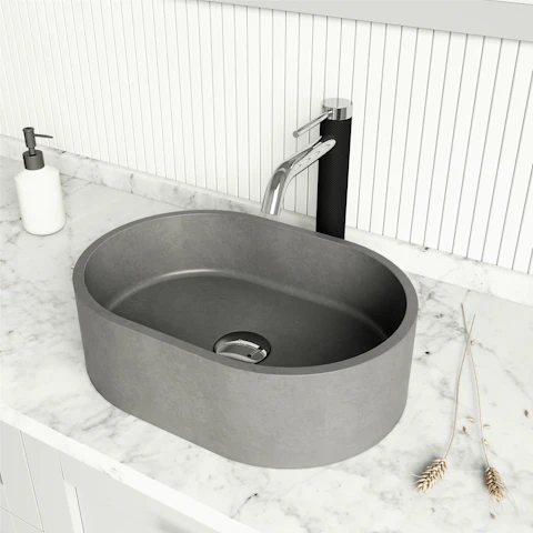 Concreto Stone 16 in. Concrete Oval Vessel Bathroom Sink in Gray with Lexington Faucet and Pop-Up Drain - image 3 - other