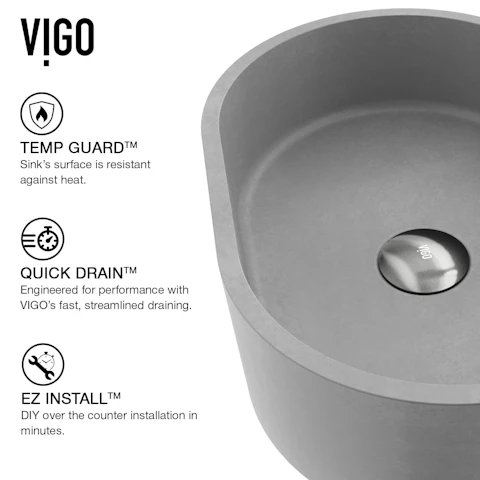 Concreto Stone 16 in. Concrete Oval Vessel Bathroom Sink in Gray with Lexington Faucet and Pop-Up Drain - image 5 - other