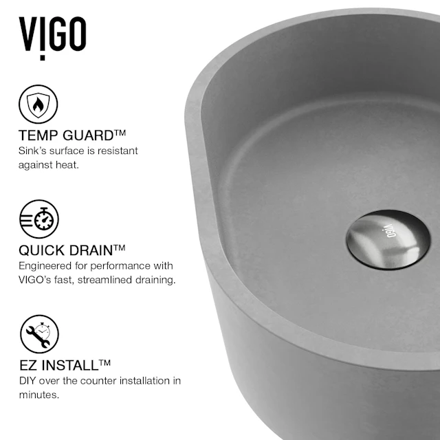 Concreto Stone 16 in. Concrete Oval Vessel Bathroom Sink in Gray with Lexington Faucet and Pop-Up Drain - image 5 - other
