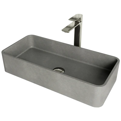 Concreto Stone 24 in. Rectangular Vessel Bathroom Sink in Gray with Norfolk Faucet and Pop-Up Drain