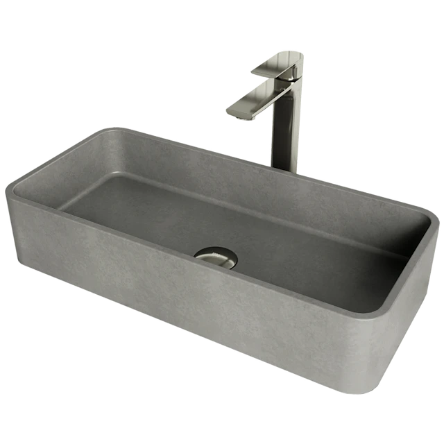 Concreto Stone 24 in. Rectangular Vessel Bathroom Sink in Gray with Norfolk Faucet and Pop-Up Drain - angle 1 - other