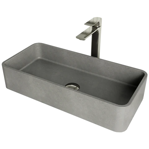Concreto Stone 24 in. Rectangular Vessel Bathroom Sink in Gray with Norfolk Faucet and Pop-Up Drain - image 1 - other