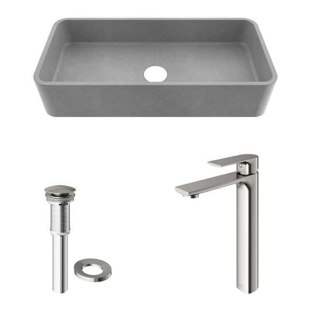 Concreto Stone 24 in. Rectangular Vessel Bathroom Sink in Gray with Norfolk Faucet and Pop-Up Drain - angle 11 - other