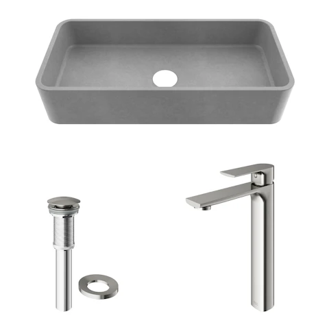 Concreto Stone 24 in. Rectangular Vessel Bathroom Sink in Gray with Norfolk Faucet and Pop-Up Drain - image 11 - other