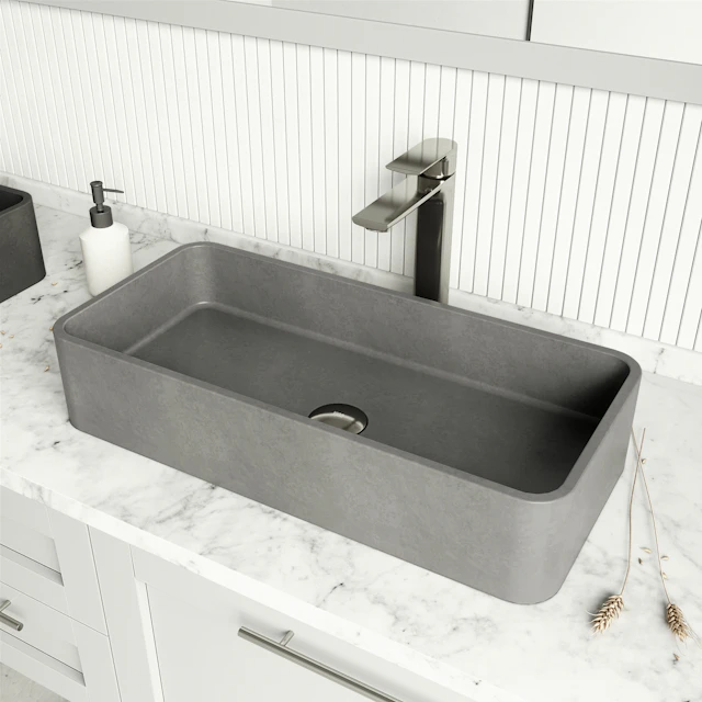 Concreto Stone 24 in. Rectangular Vessel Bathroom Sink in Gray with Norfolk Faucet and Pop-Up Drain - image 3 - other