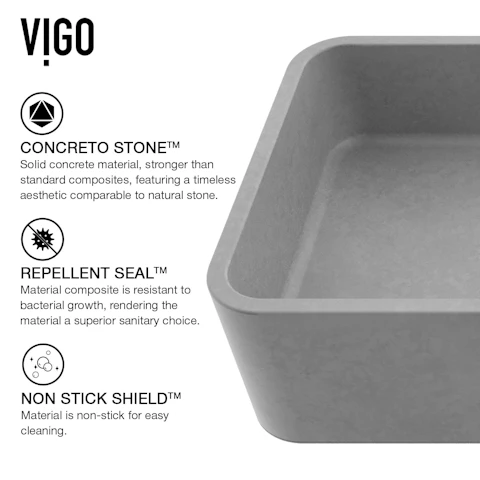 Concreto Stone 24 in. Rectangular Vessel Bathroom Sink in Gray with Norfolk Faucet and Pop-Up Drain - image 4 - other