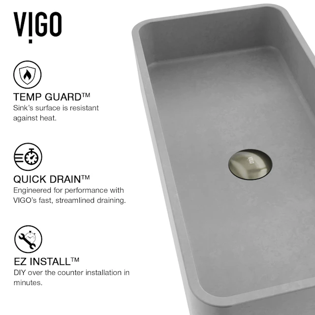 Concreto Stone 24 in. Rectangular Vessel Bathroom Sink in Gray with Norfolk Faucet and Pop-Up Drain - image 5 - other