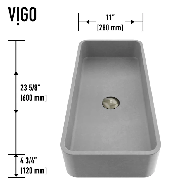 Concreto Stone 24 in. Rectangular Vessel Bathroom Sink in Gray with Norfolk Faucet and Pop-Up Drain - angle 6 - other