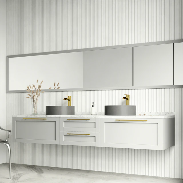 Concreto Stone Concrete Round Vessel Bathroom Sink in Gray with Niko Faucet and Pop-Up Drain in Matte Gold - angle 2 - other