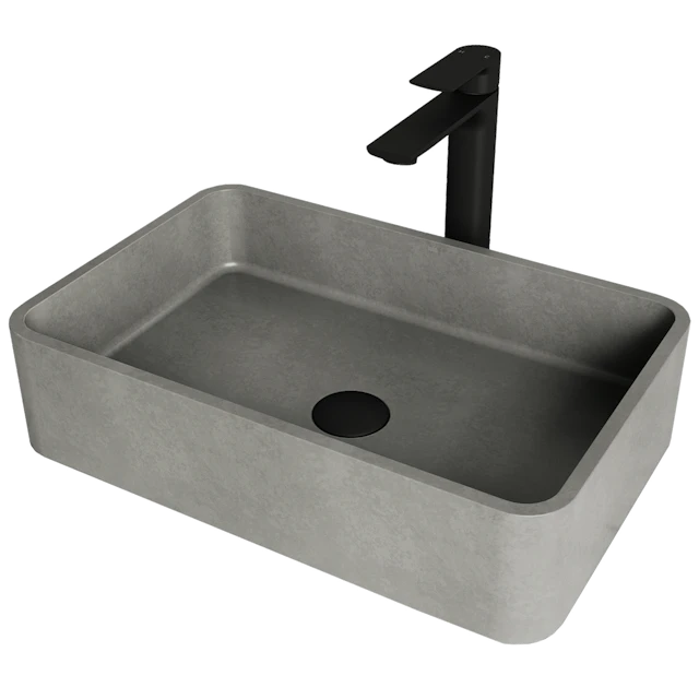 Concreto Stone 20 in. Rectangular Vessel Bathroom Sink in Gray with Norfolk Faucet and Pop-Up Drain - angle 1 - other