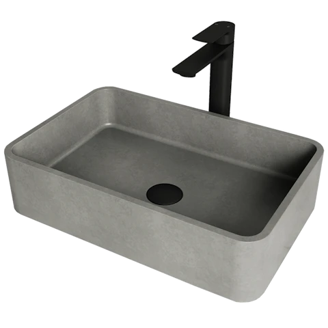 Concreto Stone 20 in. Rectangular Vessel Bathroom Sink in Gray with Norfolk Faucet and Pop-Up Drain - image 1 - other