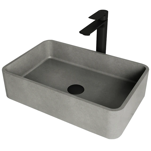 Concreto Stone 20 in. Rectangular Vessel Bathroom Sink in Gray with Norfolk Faucet and Pop-Up Drain - image 1 - other