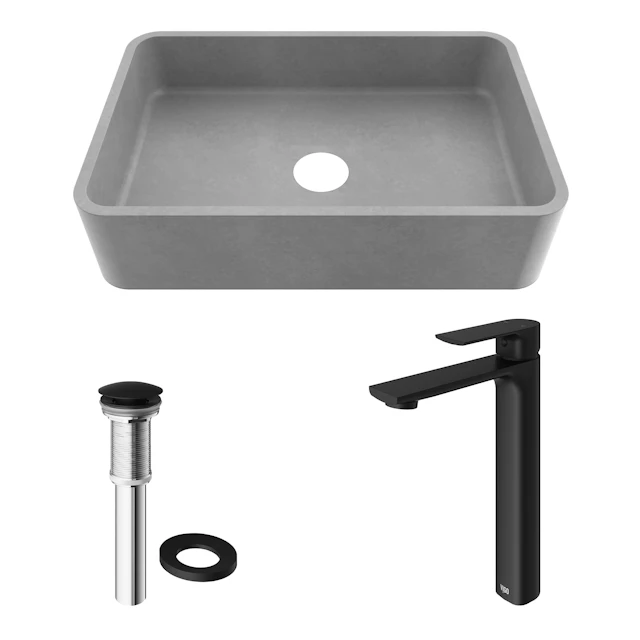 Concreto Stone 20 in. Rectangular Vessel Bathroom Sink in Gray with Norfolk Faucet and Pop-Up Drain - angle 8 - other