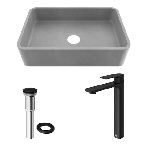Concreto Stone 20 in. Rectangular Vessel Bathroom Sink in Gray with Norfolk Faucet and Pop-Up Drain - image 8 - other