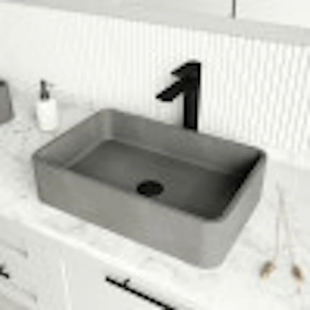 Concreto Stone 20 in. Rectangular Vessel Bathroom Sink in Gray with Norfolk Faucet and Pop-Up Drain - angle 3 - other