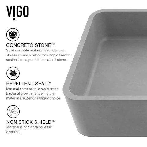 Concreto Stone 20 in. Rectangular Vessel Bathroom Sink in Gray with Norfolk Faucet and Pop-Up Drain - image 4 - other