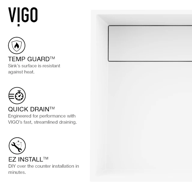 Matte Stone Montauk Composite Rectangular Vessel Bathroom Sink in White with Amada Faucet and Drain - image 6 - other