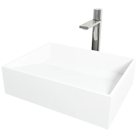 Matte Stone Starr Composite Rectangular Vessel Bathroom Sink in White with Gotham Faucet and Drain - image 1 - other