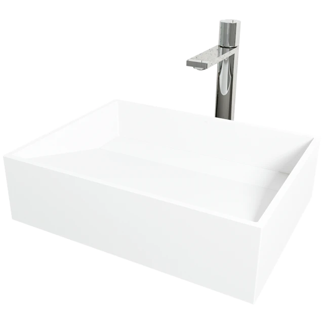 Matte Stone Starr Composite Rectangular Vessel Bathroom Sink in White with Gotham Faucet and Drain - image 1 - other