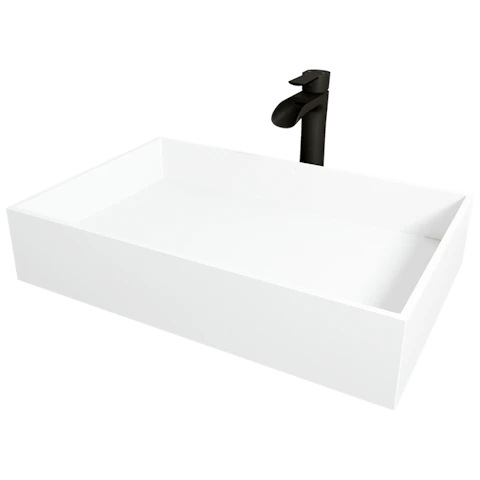 Matte Stone Montauk Composite Rectangular Vessel Bathroom Sink in White with Niko Faucet and Drain - image 1 - other