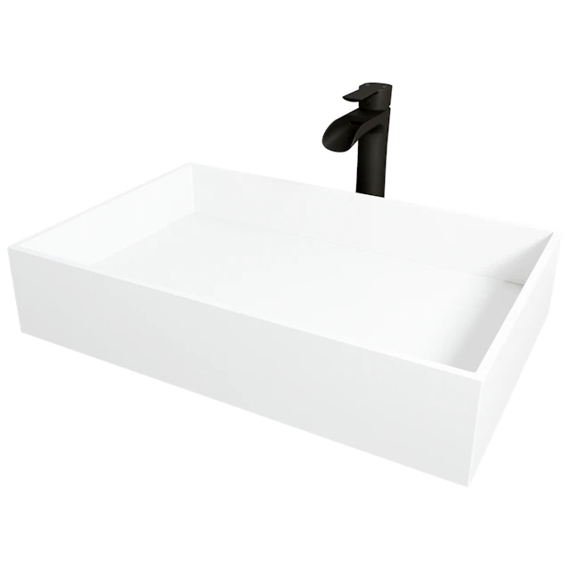 Matte Stone Montauk Composite Rectangular Vessel Bathroom Sink in White with Niko Faucet and Drain - image 1 - other