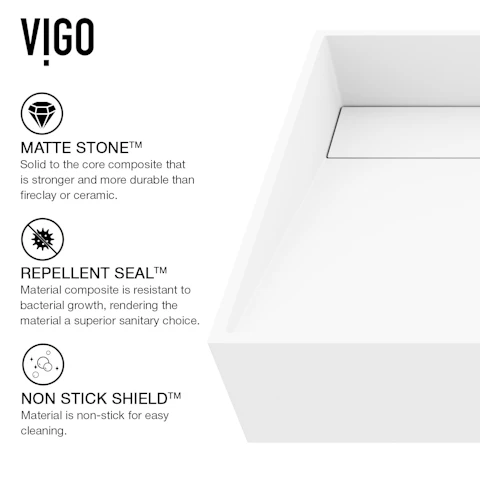 Matte Stone Starr Composite Rectangular Vessel Bathroom Sink in White with Amada Faucet and Drain - image 5 - other