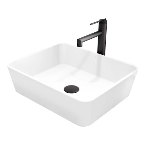 Matte Stone Marigold Composite Rectangular Vessel Bathroom Sink in White with Faucet and Pop-Up Drain - image 16 - other