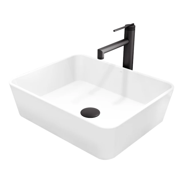 Matte Stone Marigold Composite Rectangular Vessel Bathroom Sink in White with Faucet and Pop-Up Drain - image 16 - other