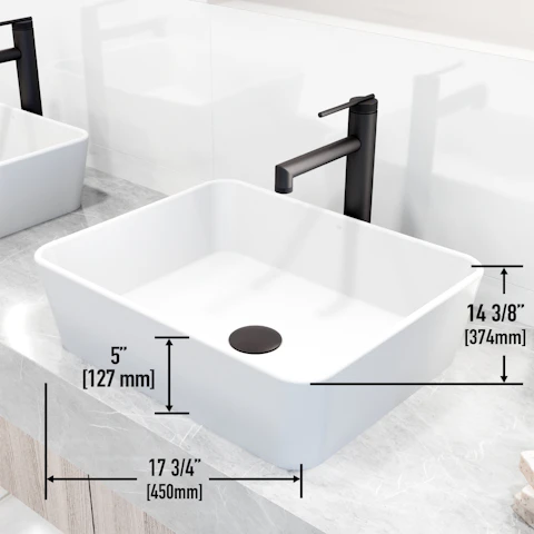 Matte Stone Marigold Composite Rectangular Vessel Bathroom Sink in White with Faucet and Pop-Up Drain - image 4 - other