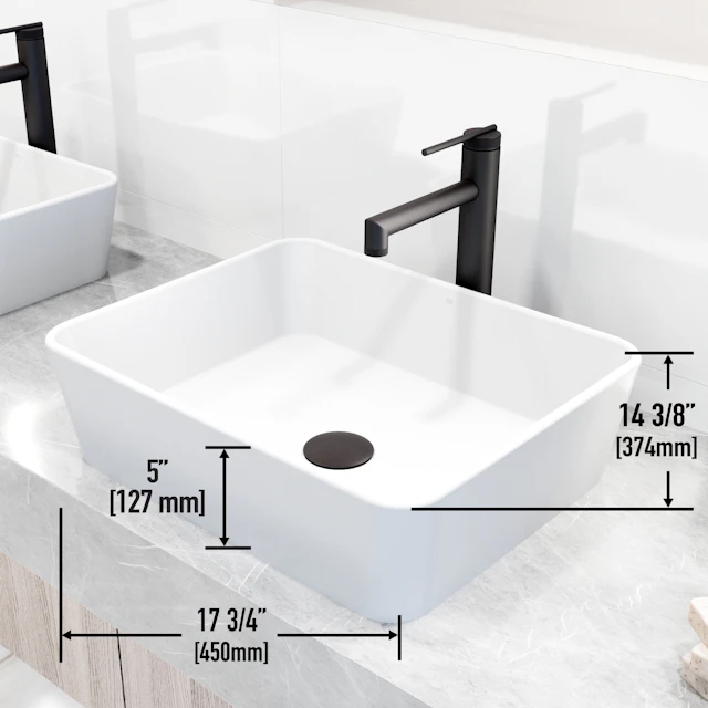 Matte Stone Marigold Composite Rectangular Vessel Bathroom Sink in White with Faucet and Pop-Up Drain - image 4 - other