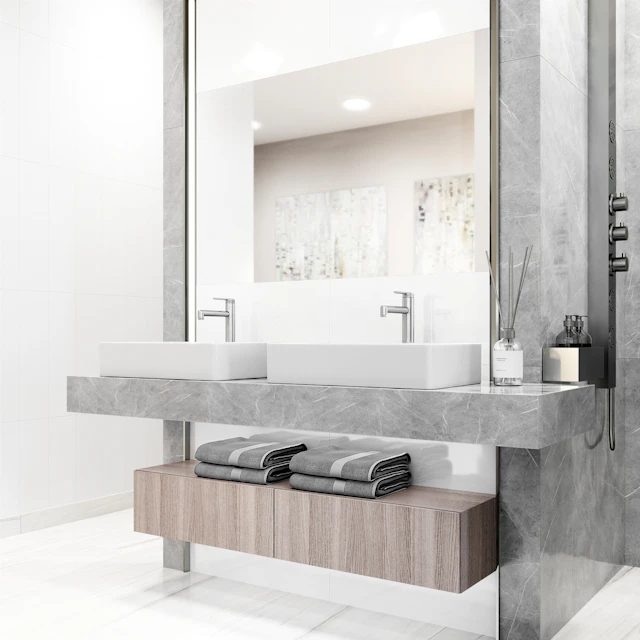 Matte Stone Magnolia Composite Rectangular Vessel Bathroom Sink in White with Sterling Faucet and Pop-Up Drain - angle 2 - other