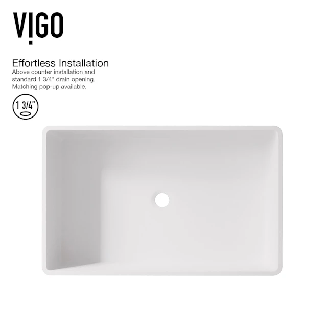 Matte Stone Magnolia Composite Rectangular Vessel Bathroom Sink in White with Sterling Faucet and Pop-Up Drain - angle 6 - other