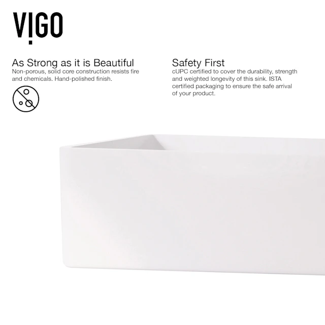 Matte Stone Magnolia Composite Rectangular Vessel Bathroom Sink in White with Sterling Faucet and Pop-Up Drain - angle 7 - other