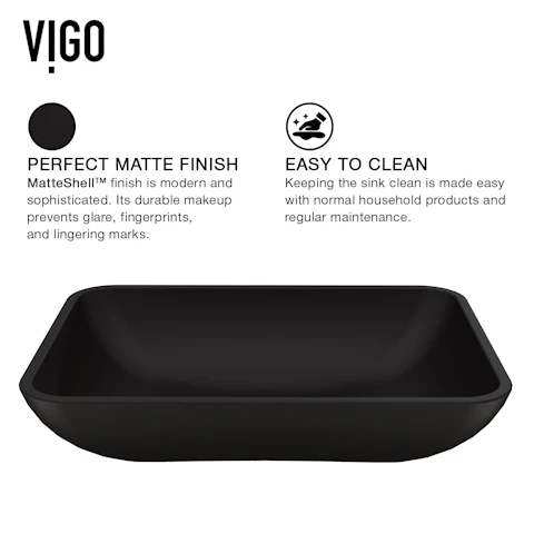 Matte Shell Sottile Glass Rectangular Vessel Bathroom Sink in Black with Wall-Mount Faucet and Drain in Matte Gold - image 8 - other